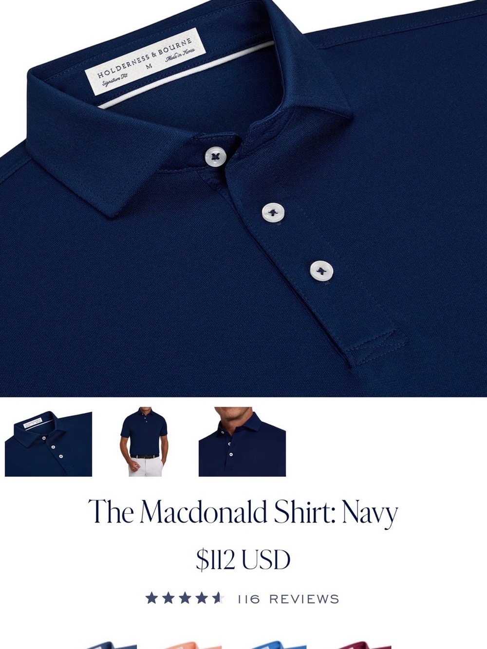 Holderness & Bourne Men’s Navy Polo Shirt - Picture 2 of 2